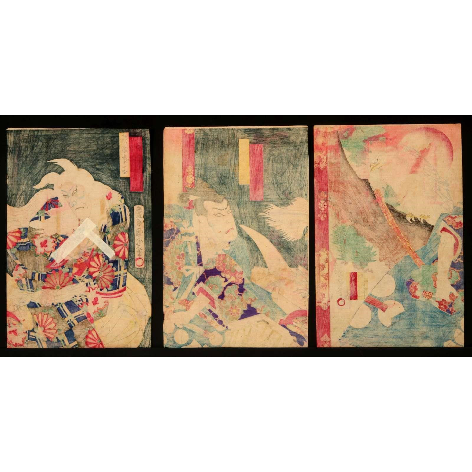 AW10-005: 19TH CENTURY JAPANESE TRIPTYCH WOODBLOCK PRINT