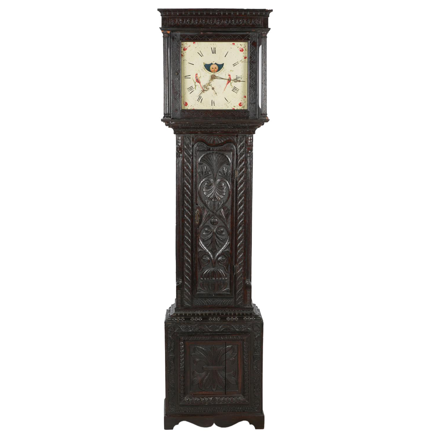 TK1-100: 17TH CENTURY ENGLISH JACOBEAN STYLE OAK TALL CASE CLOCK